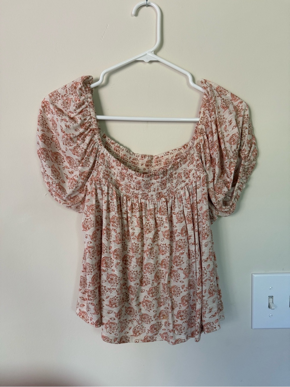 Lucky Brand Cream Blouse with Dusty Rose Floral Print